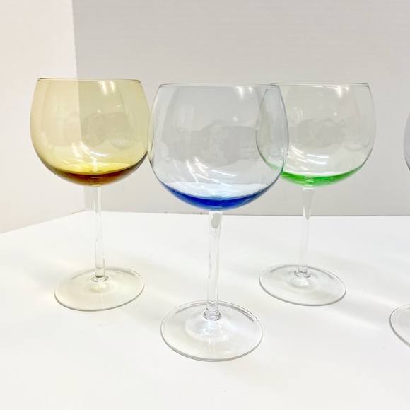 Block Crystal Mouth Blown Crystal Pastel Tint Balloon Wine Glasses - Picture 9 of 11
